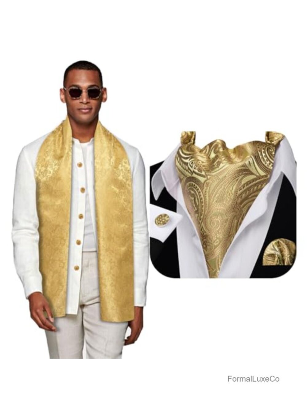 Men's Silk Scarf & Ascot Tie Set with Pocket Square & Cufflinks